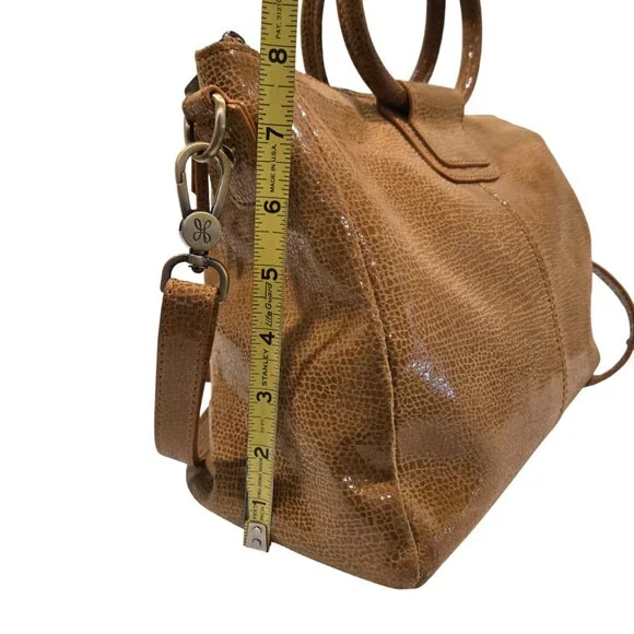HOBO Sheila Medium Satchel Crossbody Tan Crackle Print Leather Zip Top Bag - Picture 5 of 12